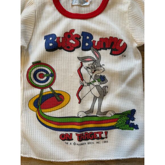 Vintage 80s Bugs Bunny Kids Waffle Thermal Graphic Top - Picture 2 of 4